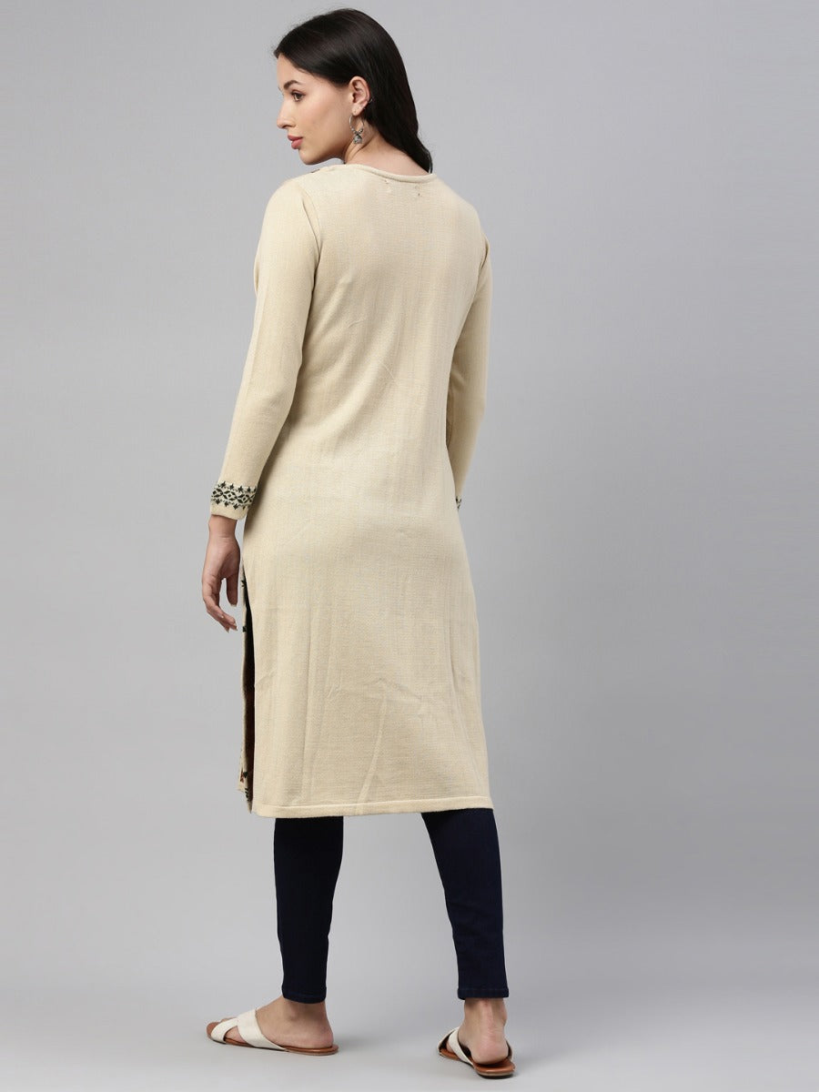 Buy NEERUS Off White Embellished Cotton Round Neck Women's Straight Dress |  Shoppers Stop